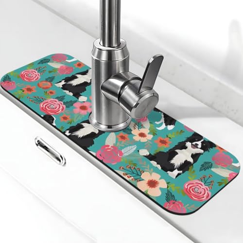Border Collie Florals Wasserhahnmatte für Küchenspüle – 2025 Premium-Upgrade: Super saugfähiger Kieselgur, schnell trocknender Wasserhahn-Saugnapf, waschbar, Küchenspüle, Spritzschutz, 14 x 38 cm Border Collie Florals Wasserhahnmatte für Küchenspüle – 2025 Premium-Upgrade: Super saugfähiger Kieselgur, schnell trocknender Wasserhahn-Saugnapf, waschbar, Küchenspüle, Spritzschutz, 14 x 38 cm von FHEDVBN