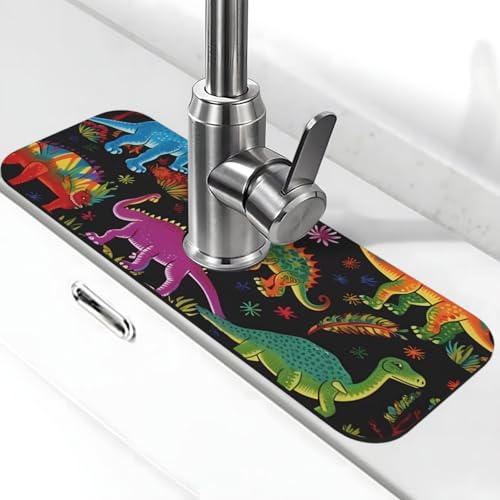 Cartoon-Dinosaurier-Wasserhahnmatte für Küchenspüle – 2025 Premium-Upgrade: Super saugfähiger Kieselgur-Schnelltrocknender Wasserhahn-Saugnapf, waschbar, Küchenspüle, Spritzschutz, 14 x 38 cm Cartoon-Dinosaurier-Wasserhahnmatte für Küchenspüle – 2025 Premium-Upgrade: Super saugfähiger Kieselgur-Schnelltrocknender Wasserhahn-Saugnapf, waschbar, Küchenspüle, Spritzschutz, 14 x 38 cm von FHEDVBN