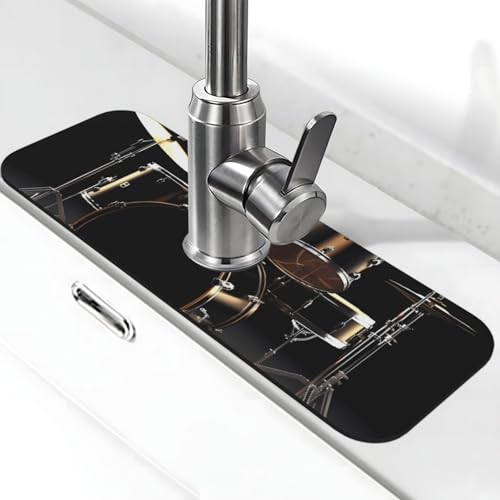 Cooles Trommel-Set, Wasserhahnmatte für Küchenspüle, Premium-Upgrade: Super saugfähiger Kieselgur, schnell trocknend, Saugnapf, waschbar, Küchenspüle, Spritzschutz, 14 x 38 cm von FHEDVBN