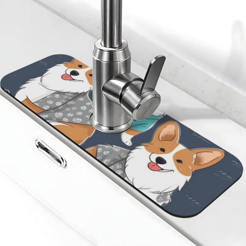 Corgi Dogs Wasserhahnmatte für Küchenspüle – 2025 Premium-Upgrade: super saugfähiger Kieselgur, schnell trocknend, Saugnapf, waschbar, Küchenspüle, Spritzschutz, 14 x 38 cm Corgi Dogs Wasserhahnmatte für Küchenspüle – 2025 Premium-Upgrade: super saugfähiger Kieselgur, schnell trocknend, Saugnapf, waschbar, Küchenspüle, Spritzschutz, 14 x 38 cm von FHEDVBN