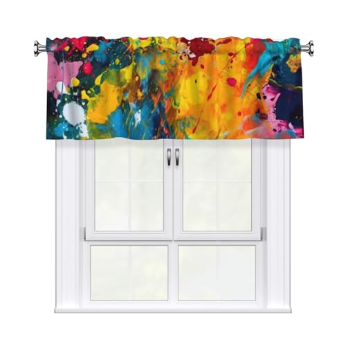 FHEDVBN Bunte abstrakte Malerei-Vorhang, Volant für Fenster, Stangentaschen, Fensterbehandlungen, 1 Panel, Verdunkelungsvorhänge, kurze Vorhänge für Küche, Badezimmer, Schlafzimmer, Heimdekoration von FHEDVBN