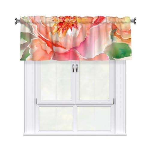 FHEDVBN Pfirsichfarbener Pfingstrosen-Vorhang, Volant für Fenster, Stangentaschen, Fensterbehandlungen, 1 Panel, Verdunkelungsvorhänge, kurze Vorhänge für Küche, Badezimmer, Schlafzimmer FHEDVBN Pfirsichfarbener Pfingstrosen-Vorhang, Volant für Fenster, Stangentaschen, Fensterbehandlungen, 1 Panel, Verdunkelungsvorhänge, kurze Vorhänge für Küche, Badezimmer, Schlafzimmer von FHEDVBN