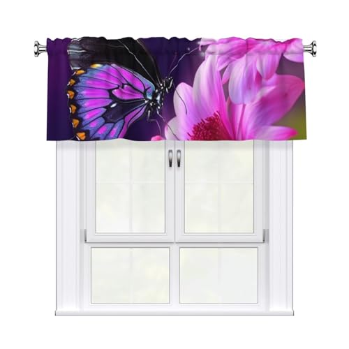 FHEDVBN Vorhang mit Schmetterlings- und Blumenmotiv, für Fenster, Vorhang, Vorhang, Vorhang, Fensterbehandlungen, 1 Panel, Verdunkelung, kurze Vorhänge für Küche, Badezimmer, Schlafzimmer FHEDVBN Vorhang mit Schmetterlings- und Blumenmotiv, für Fenster, Vorhang, Vorhang, Vorhang, Fensterbehandlungen, 1 Panel, Verdunkelung, kurze Vorhänge für Küche, Badezimmer, Schlafzimmer von FHEDVBN