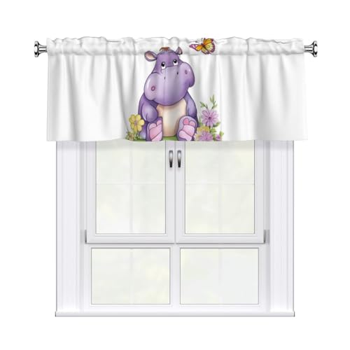 FHEDVBN Vorhang mit Schmetterlings- und Nilpferd-Motiv, für Fenster, Stangentaschen, Fensterbehandlungen, 1 Panel, Verdunkelungsvorhänge, kurze Vorhänge für Küche, Badezimmer, Schlafzimmer FHEDVBN Vorhang mit Schmetterlings- und Nilpferd-Motiv, für Fenster, Stangentaschen, Fensterbehandlungen, 1 Panel, Verdunkelungsvorhänge, kurze Vorhänge für Küche, Badezimmer, Schlafzimmer von FHEDVBN