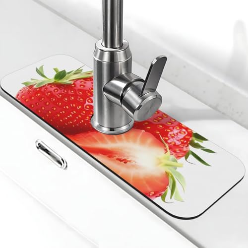 Fresh Strawberry Wasserhahn Matte für Küchenspüle – 2025 Premium-Upgrade: Super saugfähiger Kieselgur-Schnelltrocknender Wasserhahn-Saugnapf, waschbar, Küchenspüle, Spritzschutz, 14 x 38 cm Fresh Strawberry Wasserhahn Matte für Küchenspüle – 2025 Premium-Upgrade: Super saugfähiger Kieselgur-Schnelltrocknender Wasserhahn-Saugnapf, waschbar, Küchenspüle, Spritzschutz, 14 x 38 cm von FHEDVBN