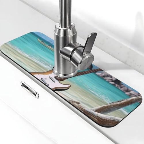 Gitarre am Strand Wasserhahnmatte für Küchenspüle – 2025 Premium-Upgrade: Super saugfähiger Kieselgur, schnell trocknender Wasserhahn-Saugnapf, waschbar, Küchenspüle, Spritzschutz, 14 x 38 cm Gitarre am Strand Wasserhahnmatte für Küchenspüle – 2025 Premium-Upgrade: Super saugfähiger Kieselgur, schnell trocknender Wasserhahn-Saugnapf, waschbar, Küchenspüle, Spritzschutz, 14 x 38 cm von FHEDVBN