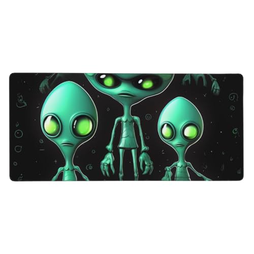 Großes Gaming-Mauspad, 80 x 40 cm, Alien-Schreibtischunterlage XXL, genähter Rand, rutschfestes Mauspad, erweiterte Tastatur, wasserdicht, Computer-Mauspad für Arbeit, Büro, Zuhause von FHEDVBN