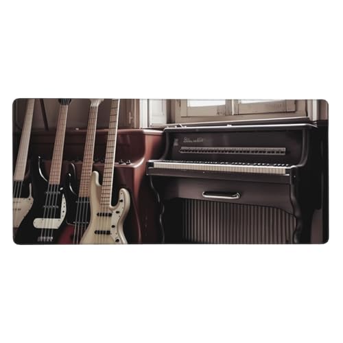 Großes Gaming-Mauspad, 80 x 40 cm, Gitarre, Bass, Musikinstrumente, Schreibtischunterlage XXL, genähter Rand, rutschfestes Mauspad, erweiterte Tastatur, wasserdicht, Computer-Mauspad für Arbeit, Büro von FHEDVBN