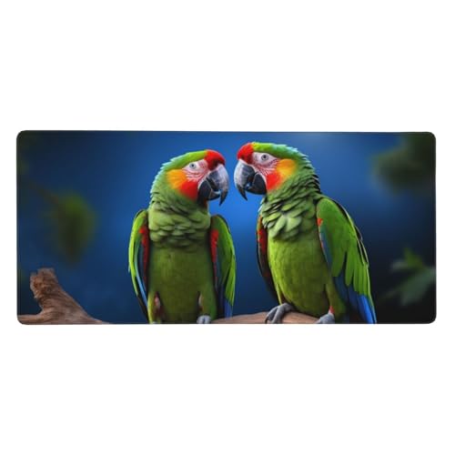 Großes Gaming-Mauspad, 80 x 40 cm, Papageien-Schreibtischunterlage XXL, genähter Rand, rutschfestes Mauspad, erweiterte Tastatur, wasserdicht, Computer-Mauspad für Arbeit, Büro, Zuhause von FHEDVBN