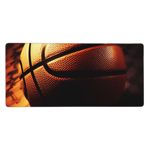 Großes Gaming-Mauspad, 90 x 40 cm, Basketball-Hintergrund, Schreibtischunterlage XXL, genähter Rand, rutschfestes Mauspad, erweiterte Tastatur, wasserdicht, Computer-Mauspad für Arbeit, Büro, Zuhause von FHEDVBN