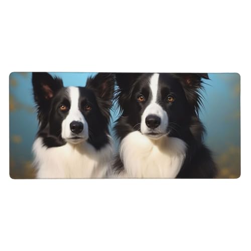 Großes Gaming-Mauspad, 90 x 40 cm, Border Collie, Schreibtischunterlage XXL, genähter Rand, rutschfestes Mauspad, erweiterte Tastatur, wasserdicht, Computer-Mauspad für Arbeit, Büro, Zuhause von FHEDVBN
