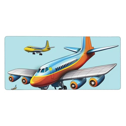 Großes Gaming-Mauspad, 90 x 40 cm, Cartoon-Flugzeug, Schreibtischunterlage XXL, genähter Rand, rutschfestes Mauspad, erweiterte Tastatur, wasserdicht, Computer-Mauspad für Arbeit, Büro, Zuhause von FHEDVBN