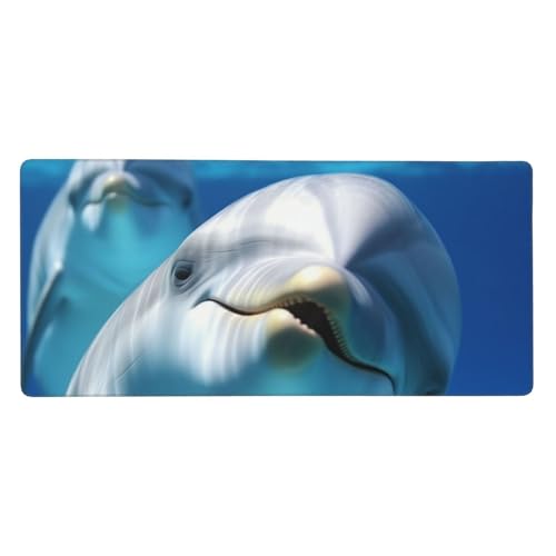 Großes Gaming-Mauspad, 90 x 40 cm, Delfin mit einem Lächeln, Schreibtischunterlage XXL, genähter Rand, rutschfestes Mauspad, erweiterte Tastatur, wasserdicht, Computer-Mauspad für Arbeit, Büro von FHEDVBN
