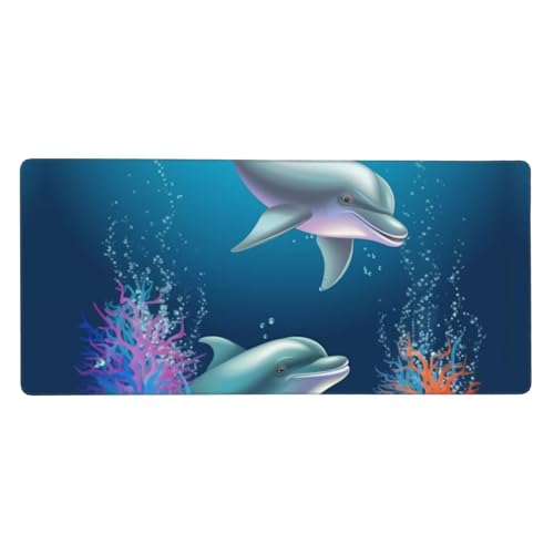 Großes Gaming-Mauspad, 90 x 40 cm, Delfin und Fisch, Schreibtischunterlage XXL, genähter Rand, rutschfestes Mauspad, erweiterte Tastatur, wasserdicht, Computer-Mauspad für Arbeit, Büro, Zuhause Großes Gaming-Mauspad, 90 x 40 cm, Delfin und Fisch, Schreibtischunterlage XXL, genähter Rand, rutschfestes Mauspad, erweiterte Tastatur, wasserdicht, Computer-Mauspad für Arbeit, Büro, Zuhause von FHEDVBN