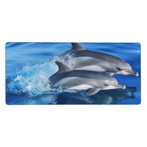Großes Gaming-Mauspad, 90 x 40 cm, Delfinfamilie, Schreibtischunterlage XXL, genähter Rand, rutschfestes Mauspad, erweiterte Tastatur, wasserdicht, Computer-Mauspad für Arbeit, Büro, Zuhause von FHEDVBN