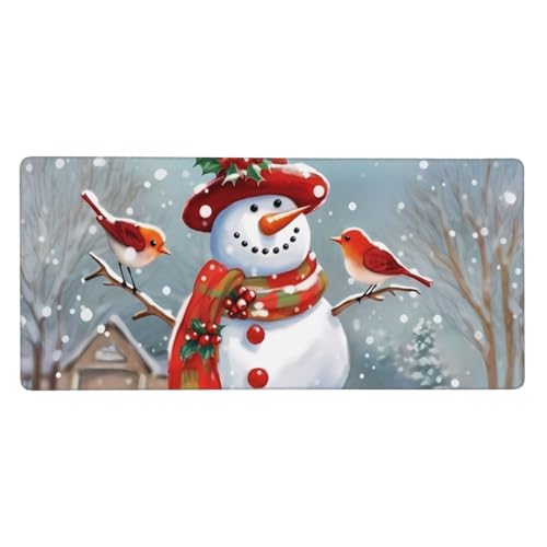 Großes Gaming-Mauspad, 90 x 40 cm, Frohe Weihnachten, Schneemann und Vögel, Schreibtischunterlage XXL, genähter Rand, rutschfestes Mauspad, erweiterte Tastatur, wasserdicht, Computer-Mauspad für Großes Gaming-Mauspad, 90 x 40 cm, Frohe Weihnachten, Schneemann und Vögel, Schreibtischunterlage XXL, genähter Rand, rutschfestes Mauspad, erweiterte Tastatur, wasserdicht, Computer-Mauspad für von FHEDVBN