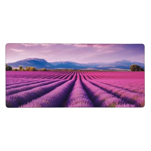Großes Gaming-Mauspad, 90 x 40 cm, Lavendelfelder, Schreibtischunterlage, XXL, genähter Rand, rutschfest, erweitertes Tastatur-Pad, wasserdicht, Computer-Mauspad für Arbeit, Büro, Zuhause von FHEDVBN