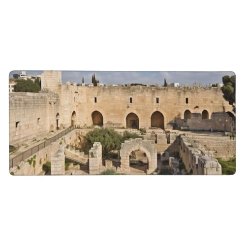 Großes Gaming-Mauspad, 90 x 40 cm, Motiv: Israel am Davidturm, Schreibtischunterlage XXL, genähter Rand, rutschfestes Mauspad, erweiterte Tastatur, wasserdicht, Computer-Mauspad für Arbeit, Büro von FHEDVBN