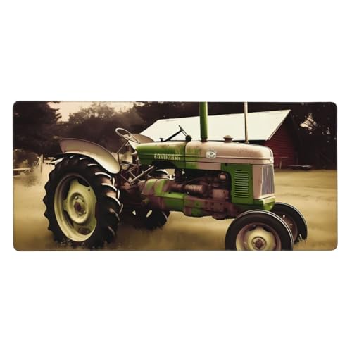 Großes Gaming-Mauspad, 90 x 40 cm, Motiv: alter Traktor, Foto, Bauernhof, Schreibtischunterlage XXL, genähter Rand, rutschfestes Mauspad, erweiterte Tastatur, wasserdicht, Computer-Mauspad für Arbeit von FHEDVBN
