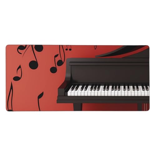 Großes Gaming-Mauspad, 90 x 40 cm, Musiknoten, Klavier, Schreibtischunterlage XXL, genähter Rand, rutschfestes Mauspad, erweiterte Tastatur, wasserdicht, Computer-Mauspad für Arbeit, Büro, Zuhause von FHEDVBN
