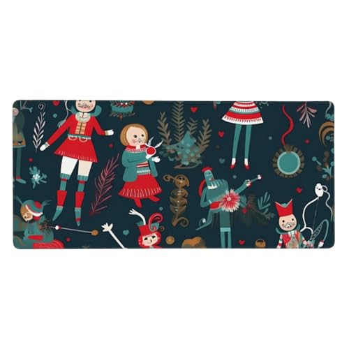 Großes Gaming-Mauspad, 90 x 40 cm, Nussknacker, Ballett, Weihnachten, Tanz, Schreibtischunterlage XXL, genähter Rand, rutschfest, erweitertes Tastatur-Pad, wasserdicht, Computer-Mauspad für Arbeit von FHEDVBN