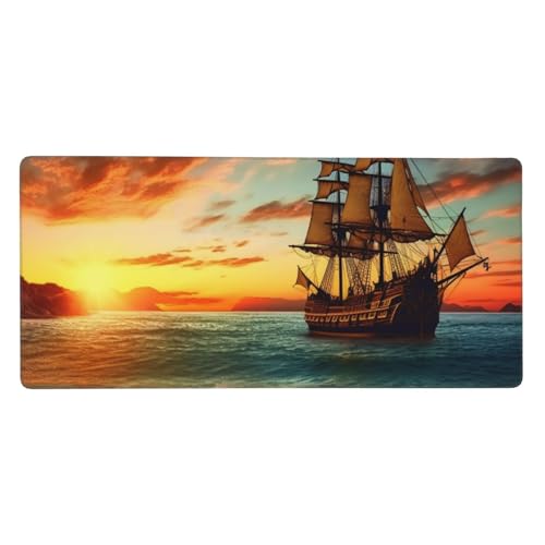 Großes Gaming-Mauspad, 90 x 40 cm, Piratenschiff im Sonnenuntergang, Schreibtischunterlage XXL, genähter Rand, rutschfestes Mauspad, erweiterte Tastatur, wasserdicht, Computer-Mauspad für Arbeit, Büro Großes Gaming-Mauspad, 90 x 40 cm, Piratenschiff im Sonnenuntergang, Schreibtischunterlage XXL, genähter Rand, rutschfestes Mauspad, erweiterte Tastatur, wasserdicht, Computer-Mauspad für Arbeit, Büro von FHEDVBN