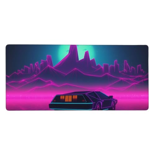 Großes Gaming-Mauspad, 90 x 40 cm, Retrowave-Bilder, Schreibtischunterlage XXL, genähter Rand, rutschfestes Mauspad, verlängerte Tastatur, wasserdicht, Computer-Mauspad für Arbeit, Büro, Zuhause von FHEDVBN