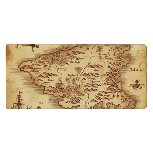 Großes Gaming-Mauspad, 90 x 40 cm, Schatzkarte, Vintage-Schreibtischunterlage XXL, genähter Rand, rutschfestes Mauspad, erweiterte Tastatur, wasserdicht, Computer-Mauspad für Arbeit, Büro, Zuhause von FHEDVBN