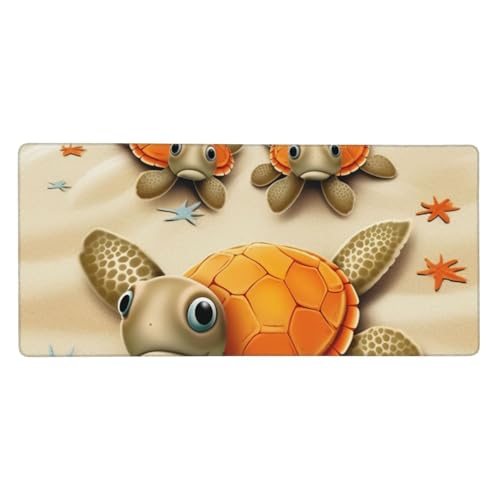Großes Gaming-Mauspad, 90 x 40 cm, Schildkröten-Seestern, Schreibtischunterlage XXL, genähter Rand, rutschfestes Mauspad, erweiterte Tastatur, wasserdicht, Computer-Mauspad für Arbeit, Büro, Zuhause von FHEDVBN