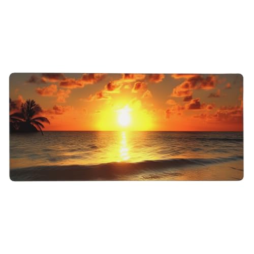 Großes Gaming-Mauspad, 90 x 40 cm, Strand-Sonnenaufgang, Schreibtischunterlage XXL, genähter Rand, rutschfestes Mauspad, erweiterte Tastatur, wasserdicht, Computer-Mauspad für Arbeit, Büro, Zuhause von FHEDVBN