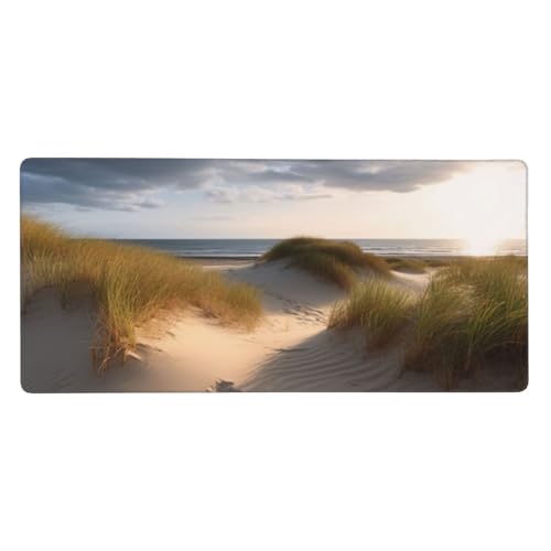 Großes Gaming-Mauspad, 90 x 40 cm, Stranddünen, Schreibtischunterlage XXL, genähter Rand, rutschfestes Mauspad, erweiterte Tastatur, wasserdicht, Computer-Mauspad für Arbeit, Büro, Zuhause von FHEDVBN