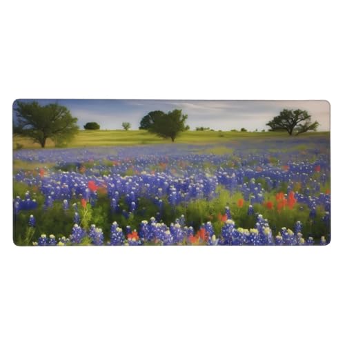Großes Gaming-Mauspad, 90 x 40 cm, Texas Bluebonnets Scenery Schreibtischunterlage XXL, genähter Rand, rutschfestes Mauspad, erweiterte Tastatur, wasserdicht, Computer-Mauspad für Arbeit, Büro von FHEDVBN