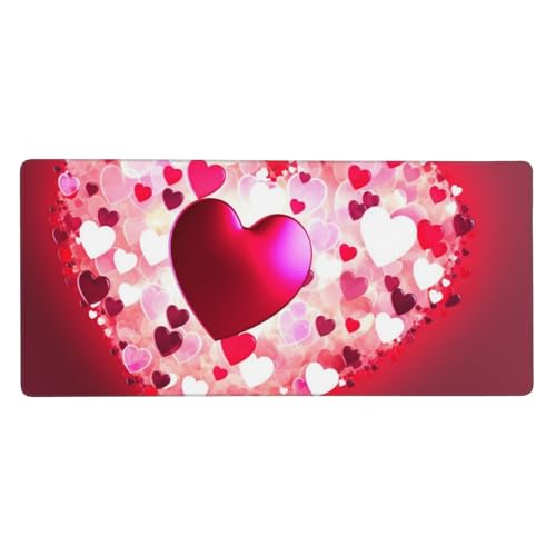 Großes Gaming-Mauspad, 90 x 40 cm, Valentinstags-Herz-Schreibtischunterlage XXL, genähter Rand, rutschfestes Mauspad, erweiterte Tastatur, wasserdicht, Computer-Mauspad für Arbeit, Büro, Zuhause von FHEDVBN