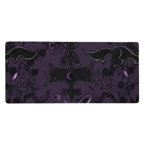 Großes Gaming-Mauspad, 90 x 40 cm, Violett/Schwarz, Gothic, gruselige Schreibtischunterlage, XXL, genähter Rand, rutschfestes Mauspad, erweiterte Tastatur, wasserdicht, Computer-Mauspad für Arbeit von FHEDVBN