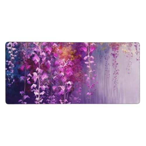 Großes Gaming-Mauspad, 90 x 40 cm, abstrakte lila weinende Blume, Schreibtischunterlage XXL, genähter Rand, rutschfestes Mauspad, erweiterte Tastatur, wasserdicht, Computer-Mauspad für Arbeit, Büro von FHEDVBN