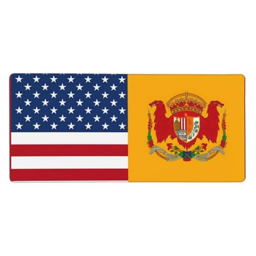 Großes Gaming-Mauspad, 90 x 40 cm, amerikanische Spanien-Flagge, Schreibtischunterlage XXL, genähter Rand, rutschfestes Mauspad, erweiterte Tastatur, wasserdicht, Computer-Mauspad für Arbeit, Büro von FHEDVBN