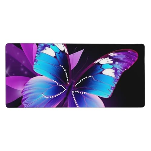 Großes Gaming-Mauspad, 90 x 40 cm, blau-violetter Schmetterling, Schreibtischunterlage XXL, genähter Rand, rutschfestes Mauspad, erweiterte Tastatur, wasserdicht, Computer-Mauspad für Arbeit, Büro Großes Gaming-Mauspad, 90 x 40 cm, blau-violetter Schmetterling, Schreibtischunterlage XXL, genähter Rand, rutschfestes Mauspad, erweiterte Tastatur, wasserdicht, Computer-Mauspad für Arbeit, Büro von FHEDVBN