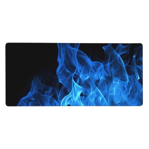 Großes Gaming-Mauspad, 90 x 40 cm, blaue Flamme, Schreibtischunterlage XXL, genähte Kanten, rutschfestes Mauspad, erweiterte Tastatur, wasserdicht, Computer-Mauspad für Arbeit, Büro, Zuhause von FHEDVBN
