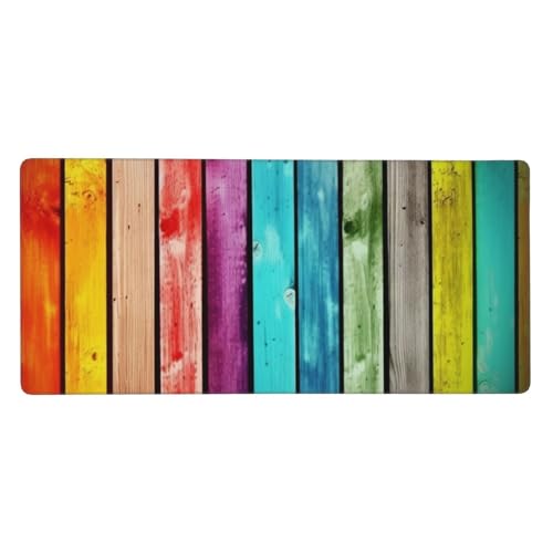 Großes Gaming-Mauspad, 90 x 40 cm, bunte Holzbretter, Schreibtischunterlage XXL, genähter Rand, rutschfestes Mauspad, erweiterte Tastatur, wasserdicht, Computer-Mauspad für Arbeit, Büro, Zuhause von FHEDVBN