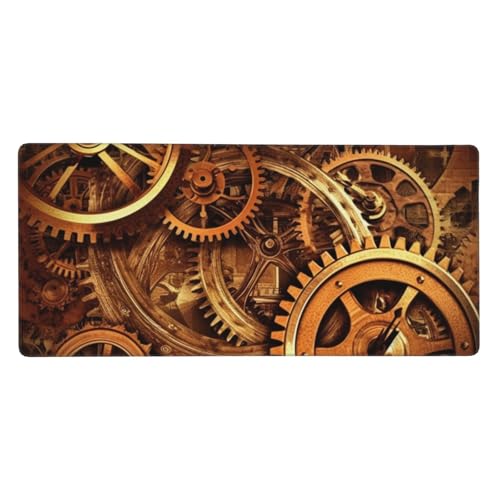 Großes Gaming-Mauspad, 90 x 40 cm, cooles Steampunk-Getriebe-Schreibtischunterlage, XXL, genähter Rand, rutschfestes Mauspad, erweiterte Tastatur, wasserdicht, Computer-Mauspad für Arbeit, Büro von FHEDVBN