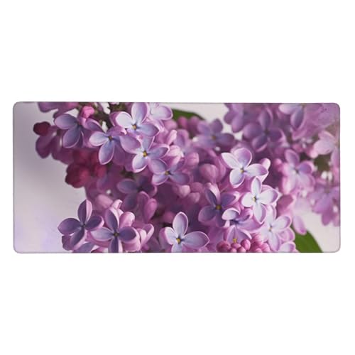 Großes Gaming-Mauspad, 90 x 40 cm, lila Blumen, Schreibtischunterlage XXL, genähter Rand, rutschfestes Mauspad, erweiterte Tastatur, wasserdicht, Computer-Mauspad für Arbeit, Büro, Zuhause von FHEDVBN