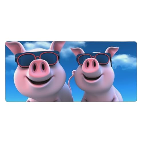 Großes Gaming-Mauspad, 90 x 40 cm, lustige 3D-Schweinchen-Schreibtischunterlage, XXL, genähter Rand, rutschfestes Mauspad, erweiterte Tastatur, wasserdicht, Computer-Mauspad für Arbeit, Büro, Zuhause von FHEDVBN