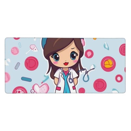 Großes Gaming-Mauspad, 90 x 40 cm, niedliche Krankenschwester-Schreibtischunterlage XXL, genähter Rand, rutschfestes Mauspad, erweiterte Tastatur, wasserdicht, Computer-Mauspad für Arbeit, Büro von FHEDVBN