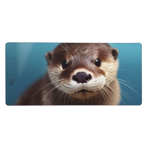 Großes Gaming-Mauspad, 90 x 40 cm, niedlicher Otter-Schreibtischunterlage, XXL, genähter Rand, rutschfestes Mauspad, erweiterte Tastatur, wasserdicht, Computer-Mauspad für Arbeit, Büro, Zuhause von FHEDVBN