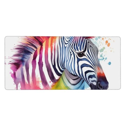 Großes Gaming-Mauspad, 90 x 40 cm, niedliches buntes Zebra-Schreibtischunterlage, XXL, genähter Rand, rutschfestes Mauspad, erweiterte Tastatur, wasserdicht, Computer-Mauspad für Arbeit, Büro, Zuhause von FHEDVBN