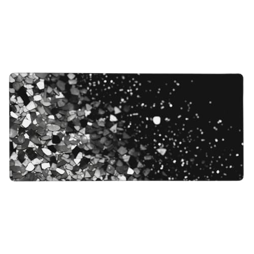 Großes Gaming-Mauspad, 90 x 40 cm, schwarz-weißes Glitzer-Schreibtischunterlage, XXL, genähter Rand, rutschfestes Mauspad, erweiterte Tastatur, wasserdicht, Computer-Mauspad für Arbeit, Büro, Zuhause von FHEDVBN