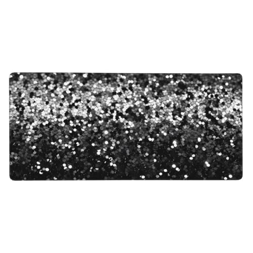 Großes Gaming-Mauspad, 90 x 40 cm, schwarz-weißes Glitzer-Schreibtischunterlage, XXL, genähter Rand, rutschfestes Mauspad, erweiterte Tastatur, wasserdicht, Computer-Mauspad für Arbeit, Büro, Zuhause von FHEDVBN