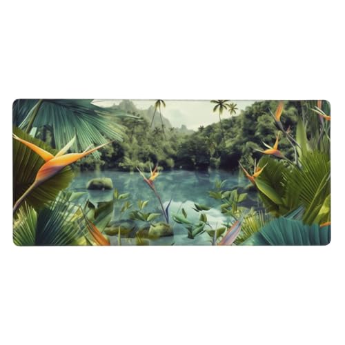 Großes Gaming-Mauspad, 90 x 40 cm, tropische Landschaft, Schreibtischunterlage XXL, genähter Rand, rutschfestes Mauspad, erweiterte Tastatur, wasserdicht, Computer-Mauspad für Arbeit, Büro, Zuhause von FHEDVBN