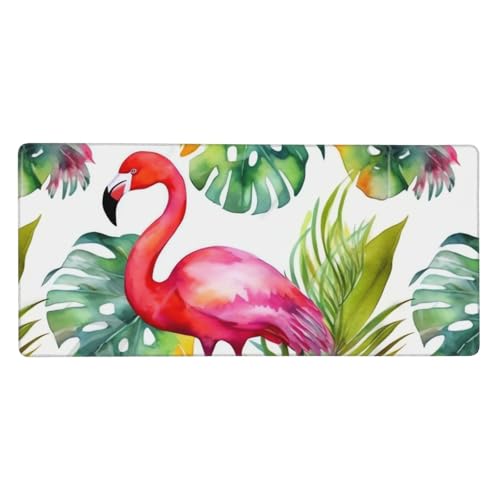 Großes Gaming-Mauspad, 90 x 40 cm, tropisches Aquarell-Design, Ananas, Flamingo, Schreibtischunterlage XXL, genähter Rand, rutschfestes Mauspad, verlängerte Tastatur, wasserdicht, Computer-Mauspad für von FHEDVBN