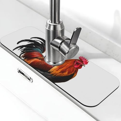 Hahnmatte für Küchenspüle mit Huhn, Premium-Upgrade: Super saugfähiger Kieselgur, schnell trocknend, Saugnapf, waschbar, Küchenspüle, Spritzschutz, 14 x 38 cm Hahnmatte für Küchenspüle mit Huhn, Premium-Upgrade: Super saugfähiger Kieselgur, schnell trocknend, Saugnapf, waschbar, Küchenspüle, Spritzschutz, 14 x 38 cm von FHEDVBN